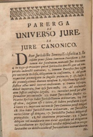 Parerga Ex Universo Jure. Ex Jure Canonico.