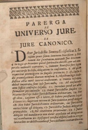 Parerga Ex Universo Jure. Ex Jure Canonico.