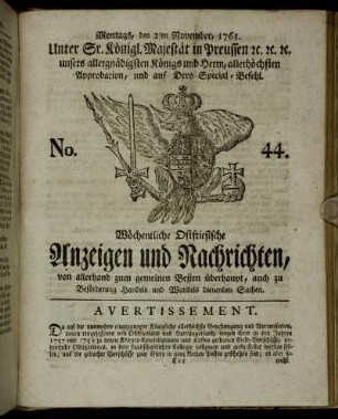 No. 44. Montags, den 2ten November, 1761.