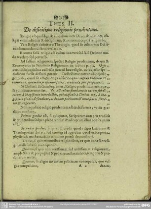 Thesis II. De definitione religionis prudentum