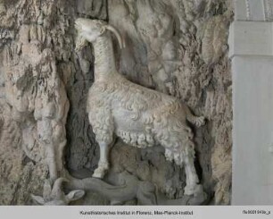 Ziege auf Baumstamm stehend (rechts) - Fontana della Grotta di Madama