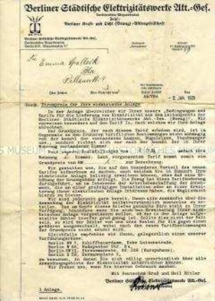 Geschäftsbrief der BEWAG an einen Kunden