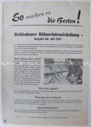 Propagandaflugblatt der SED Kreisleitung Rudolstadt mit einem Aufruf zum Ausbau der Hühnerintensivhaltung