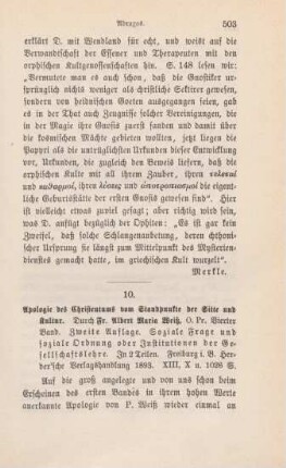 503-514 [Rezension] Weiss, Albert Maria, Apologie des Christentums