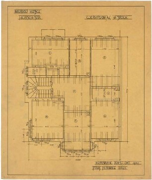 Billing, Hermann; Karlsruhe, Hübschstr. 30; Haus Kassel - Werkplan (Grundriss 3. OG)