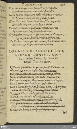 Ioannis Francisci Pici, Mirand, Domini, concordiae que Com. Hymnus ad Sanctiss. Trinitatem