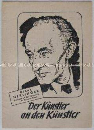 Propagandaschrift der SED Berlin zu den Gemeindewahlen 1946 mit dem Porträt und einem Text des Malers Oskar Nerlinger