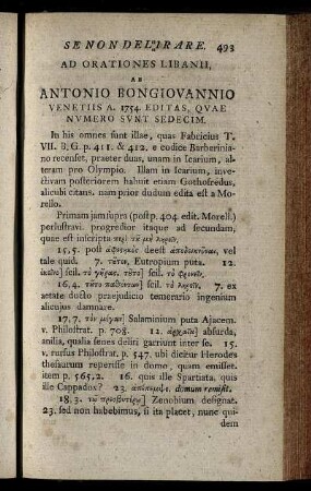 Ad Orationes Libanii, Ab Antonio Bongiovannio Venetiis A. 1754. Editas, Quae Numero Sunt Sedecim - Ad Orat. Setimam. Quae Est In Polyclem