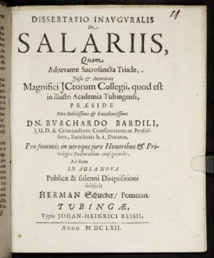 Dissertatio Inauguralis, De Salariis