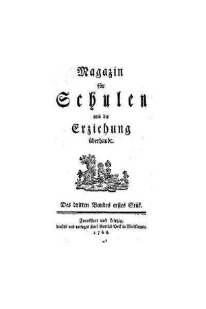Titel des dritten Bandes ersten Stük