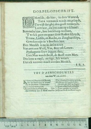 Tot D'Aenschouwers van dees Warande.
