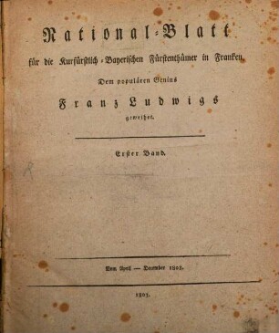 National-Blatt für die kurfürstlich-bayerischen Fürstenthümer in Franken. 1803, 1803, 1-3