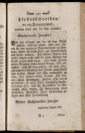 Liebesschreiben an ein Frauenzimmer, worinn man um die Ehe ansuchet