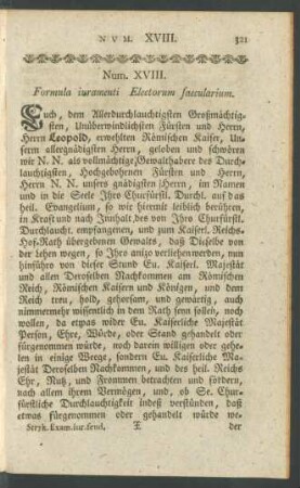 Num. XVIII. Formula iuramenti Electorum saecularium