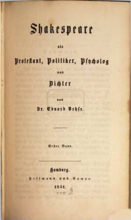 Shakespeare als Protestant, Politiker, Psycholog und Dichter, 1