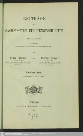 12.1897: Beiträge zur sächsischen Kirchengeschichte