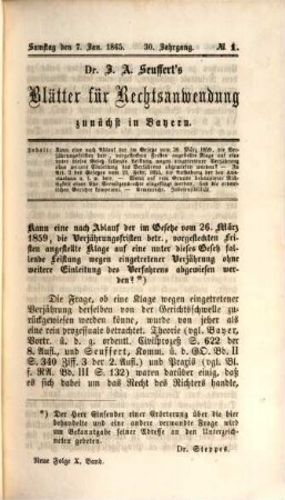 Dr. J. A. Seuffert's Blätter für Rechtsanwendung, 30. 1865