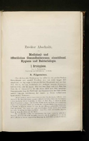 Zweiter Abschnitt. Medizinal- und öffentliches Gesundheitswesen einschliessl. Hygiene und Bakteriologie.