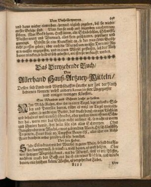 Das Dreyzehende Buch/ Von Allerhand Hauß-Artzney-Mitteln