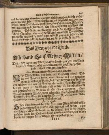 Das Dreyzehende Buch/ Von Allerhand Hauß-Artzney-Mitteln