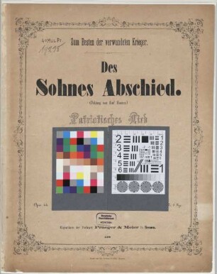 Des Sohnes Abschied : (Dichtung von Carl Tannen) ; patriot. Lied für 1 Singst. mit Begl. d. Pianoforte ; op. 44