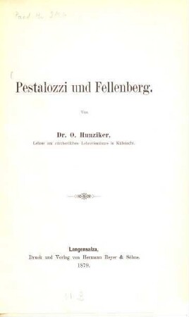 Pestalozzi und Fellenberg