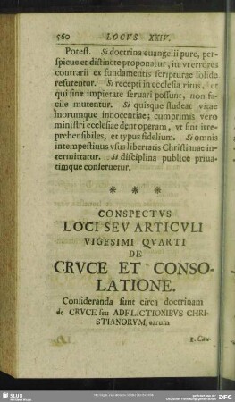 Conspectus Loci Seu Articuli Vigesimi Quarti de Cruce Et Consolatione