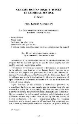 149-152, 10. Certain Human Rights' Issues in the Criminal Justice