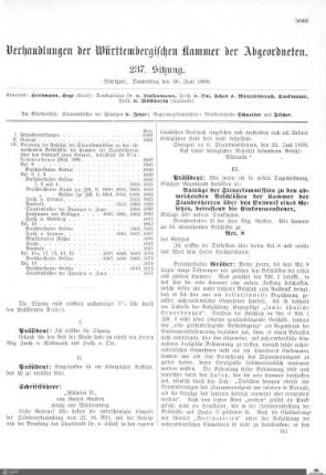 237. Sitzung, Stuttgart, 30.6.1898