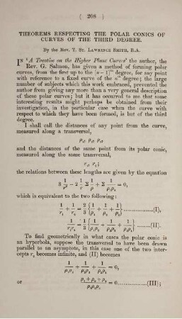 Theorems respecting the polar conics of curves of the third degree.