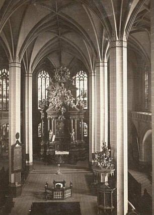 Schneeberg. Sankt Wolfgangskirche, Inneres. Blick von der Orgelempore nach Osten