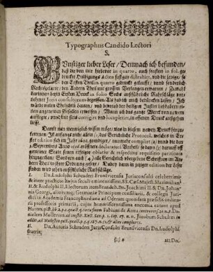 Typographus Candido Lectori S.