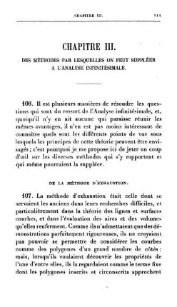 Chapitre III. Des méthodes par lesquelles on peut suppléer à l'Analyse infinitésimale. Conclusion Générale.
