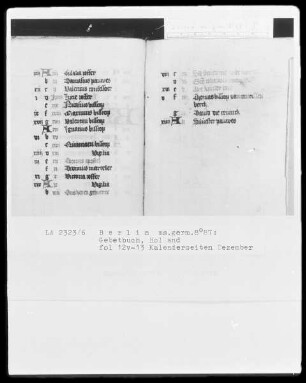 Gebetbuch — Kalenderseiten Dezember, Folio 12verso-13