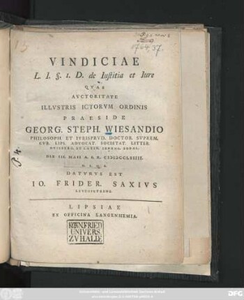 Vindiciae L. 1. §. 1. D. de Iustitia et Iure