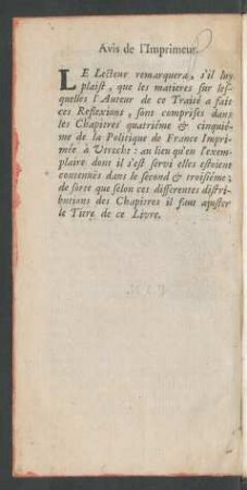 Avis de l'Imprimeur