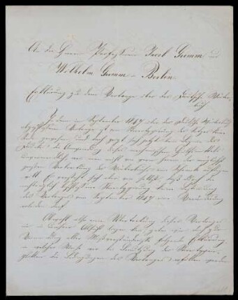 Brief von Salomon Hirzel von Weidmannische Buchhandlung (Leipzig) an Jacob Grimm und Wilhelm Grimm