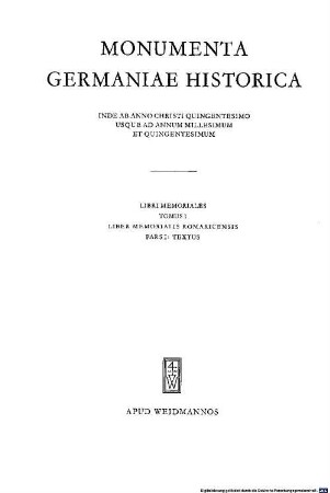 Liber memorialis Romaricensis, 1. Textband