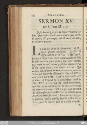 Sermon XV. sur S. Jean XI. v. 25.