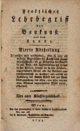 Praktischer Lehrbegriff der Baukunst auf dem Lande. 4. (1794)