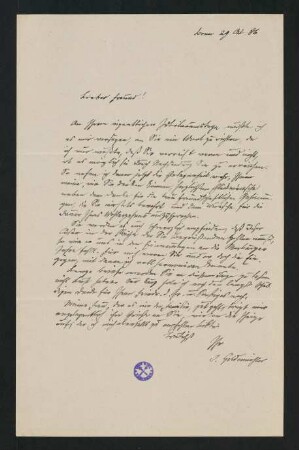 Brief vom 29. Oktober 1886
