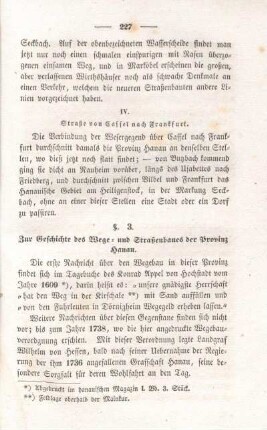 §. 3. Zur Geschichte des Wege- und Straßenbaues der Provinz Hanau.