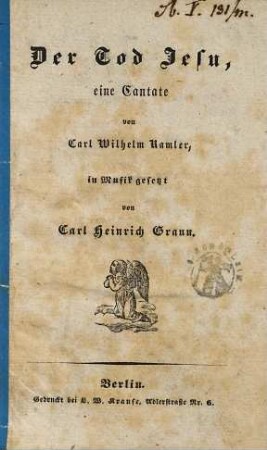 Der Tod Jesu : eine Cantate von Carl Wilhelm Ramler