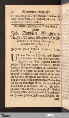 Sieben und zwantzigste Abdanckung Frau Joh. Sophien Wagnerin...