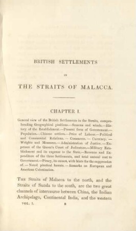 Chapter I. General view of the British settlements in the straits, comprehending geographical positions. - ...