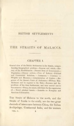 Chapter I. General view of the British settlements in the straits, comprehending geographical positions. - ...
