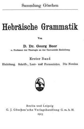 Hebräische Grammatik / von Georg Beer