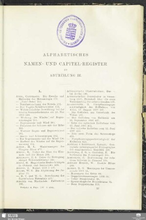 Alphabetisches Namen- und Capitel-Register zu Abtheilung III