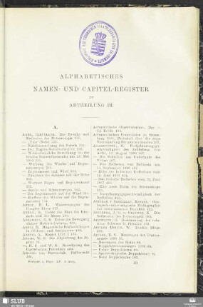 Alphabetisches Namen- und Capitel-Register zu Abtheilung III