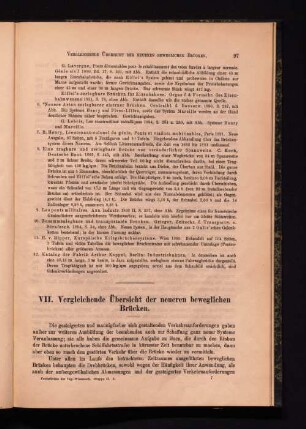 VII. Vergleichende Übersicht der neueren beweglichen Brücken.
